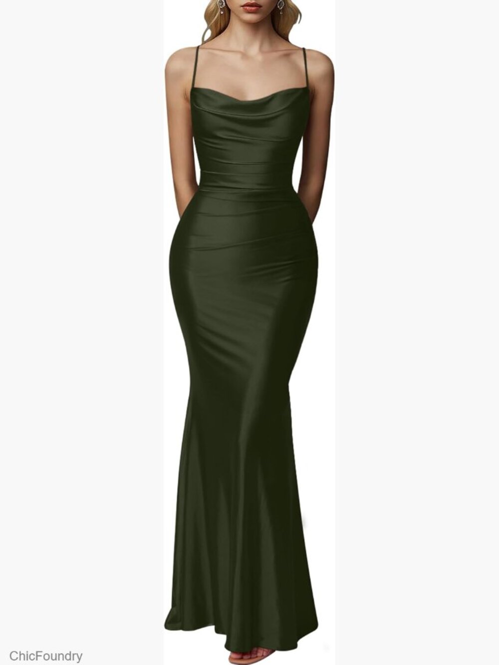 Elegant Satin Cowl Neck Backless Maxi Dress Formal